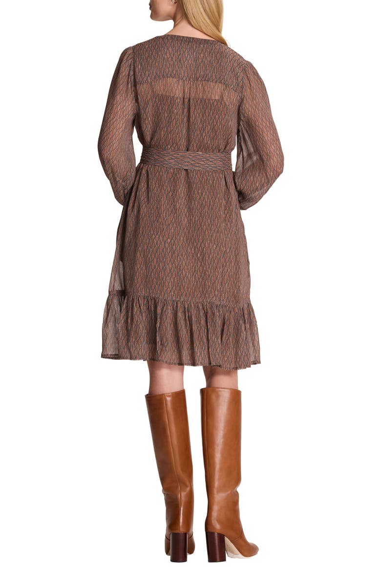 Dotty Chain Long Sleeve Georgette Dress, Alternate, color, BROWN MULTI