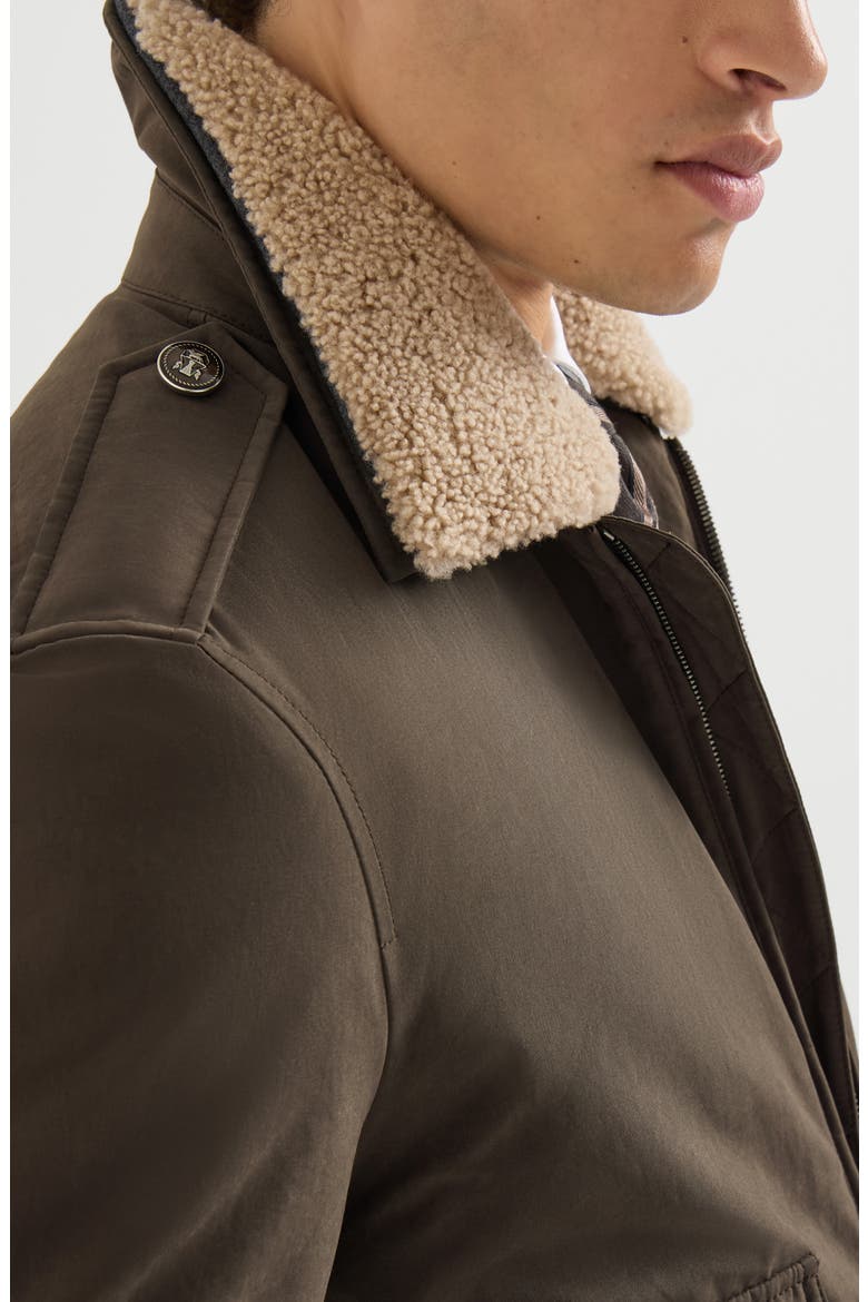 Waxed techno cotton bomber jacket with Thermore® padding and detachable shearling collar, Alternate, color, Dark Grey