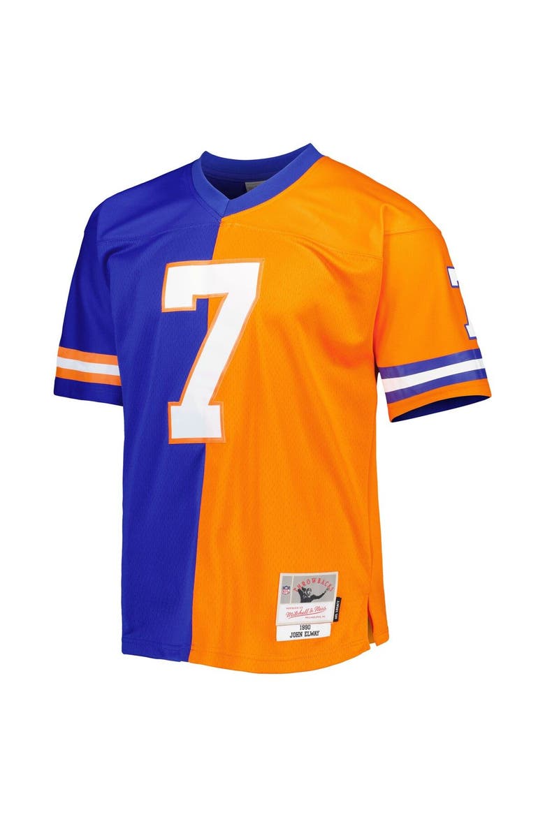 Men's Mitchell & Ness John Elway Royal/Orange Denver Broncos 1990 Split Legacy Replica Jersey, Alternate, color, Royal