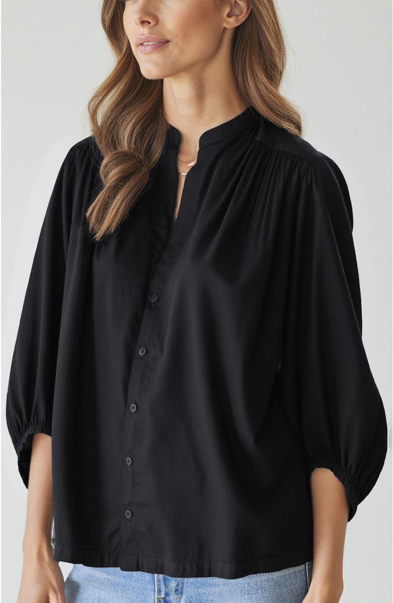 ocean+main Cotton Poplin Peasant Top, Main, color, Black