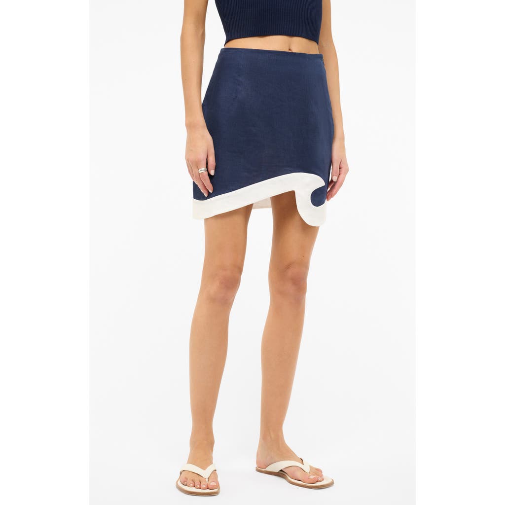 Staud Leandro Linen Wave Mini Skirt In Navy/white