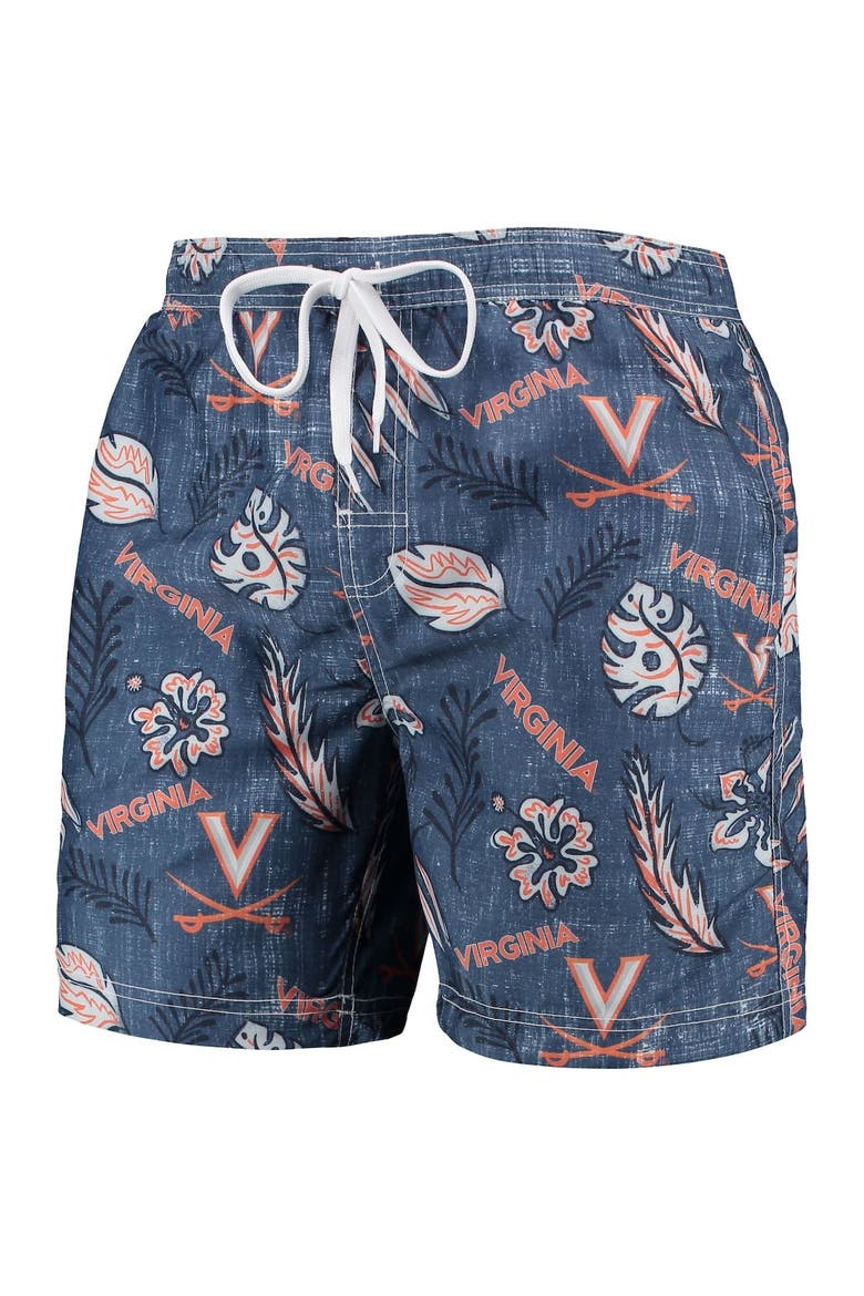 Men's Wes & Willy Navy Virginia Cavaliers Vintage Floral Swim Trunks, Alternate, color, Navy