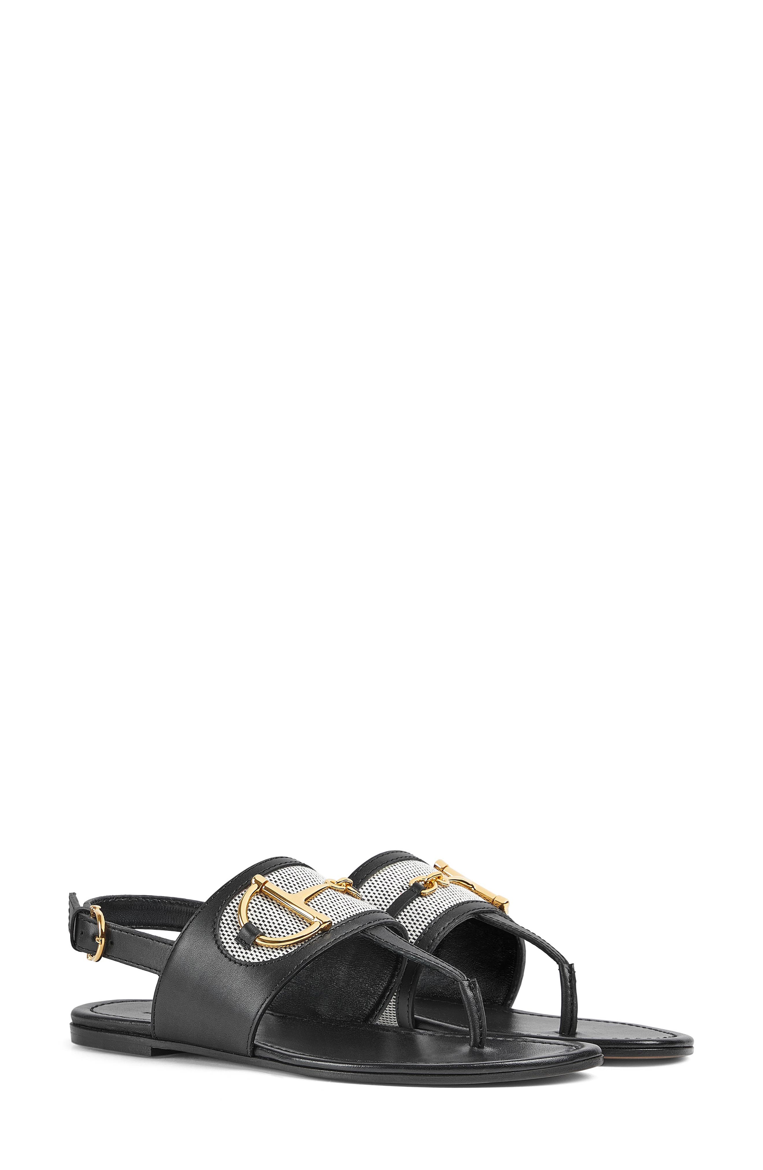 Gucci Alfa Horsebit Sandal, Main, color, Black/Natural Black