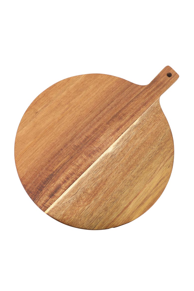 12 Inch Acacia Wood Round Serving Board with Handle, Alternate, color, Acacia