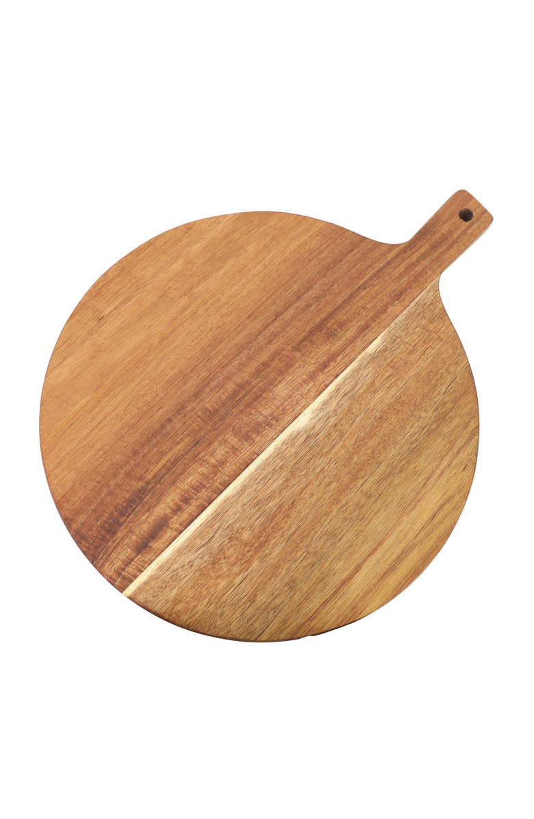 Megachef 12 Inch Acacia Wood Round Serving Board with Handle, Alternate, color, Acacia