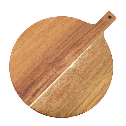 Megachef 12 Inch Acacia Wood Round Serving Board With Handle In Brown