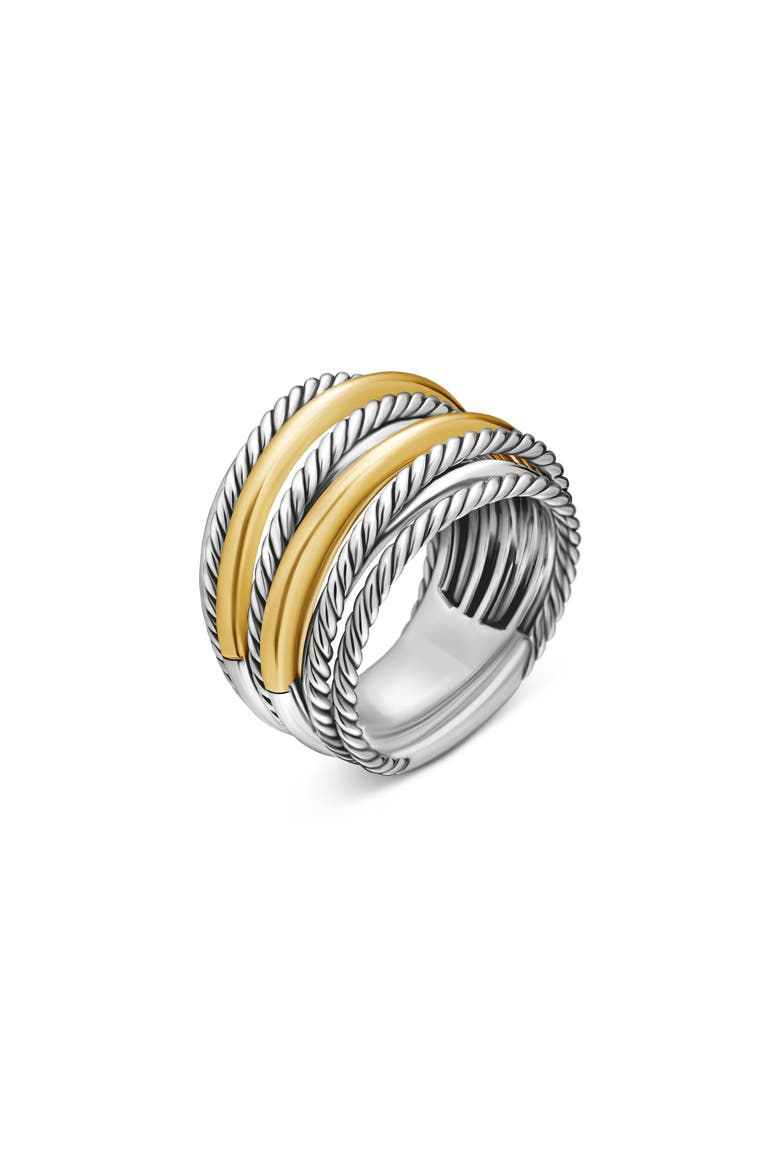 Crossover Wide Ring with 18K Gold, Alternate, color, SILVER/ GOLD