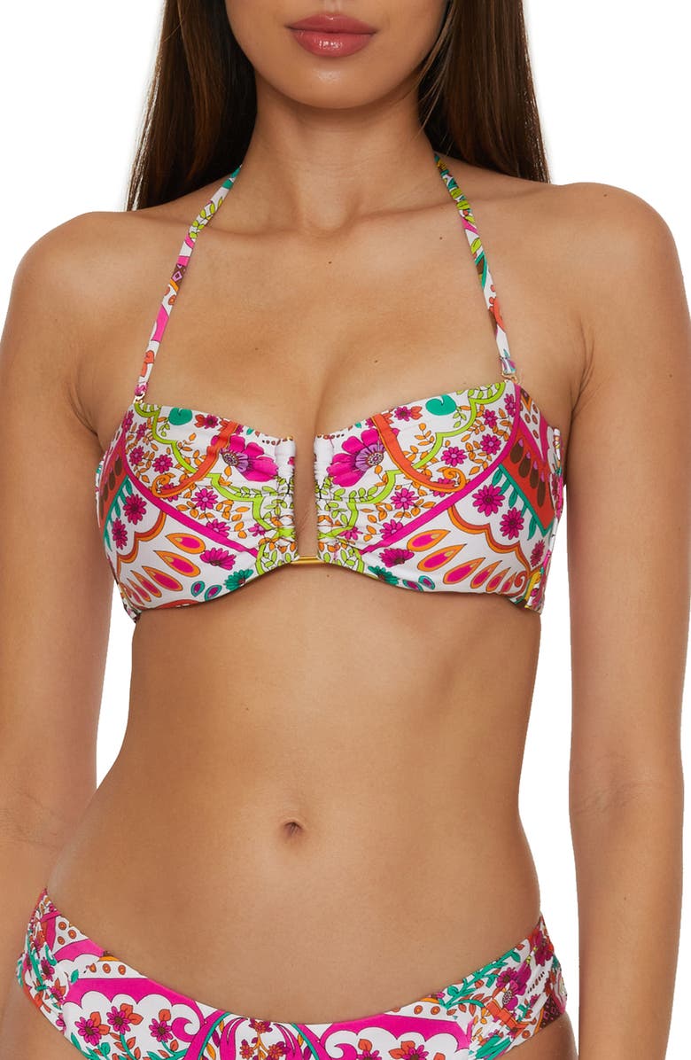 Trina Turk Hawaiian Bandeau Bikini Top, Main, color, Pink Multi