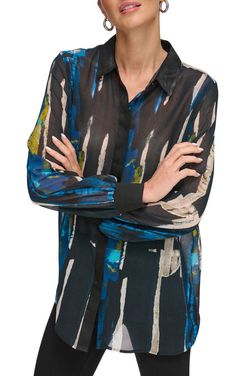 DKNY Printed Chiffon Button-Up Shirt, Alternate, color,