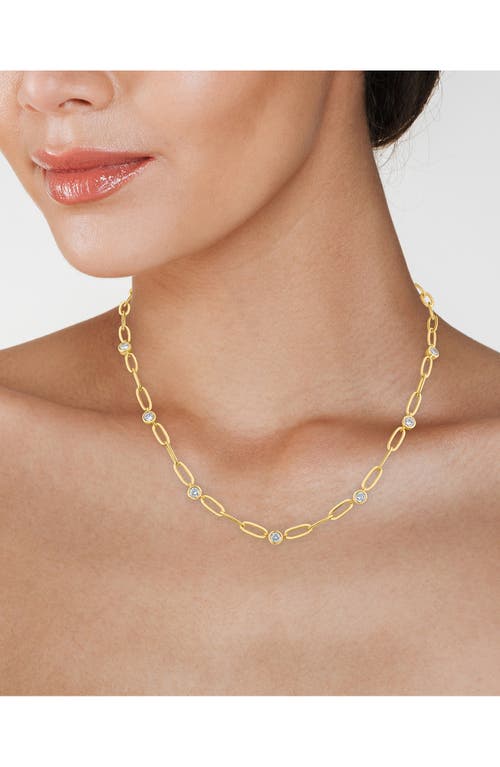 Cz By Kenneth Jay Lane Cubic Zirconia Paper Clip Chain Station Necklace In Clear Gold