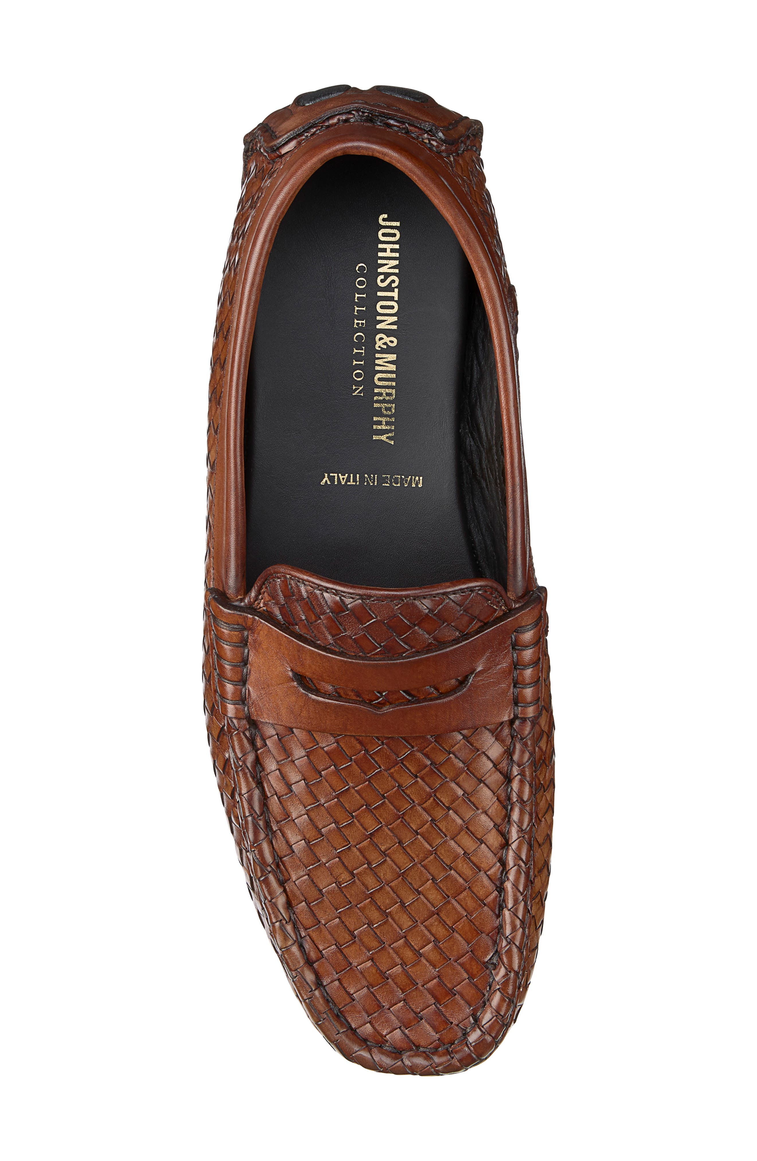 Johnston & Murphy Dayton Woven Penny Driver, Alternate, color, Brown Italian Calfskin