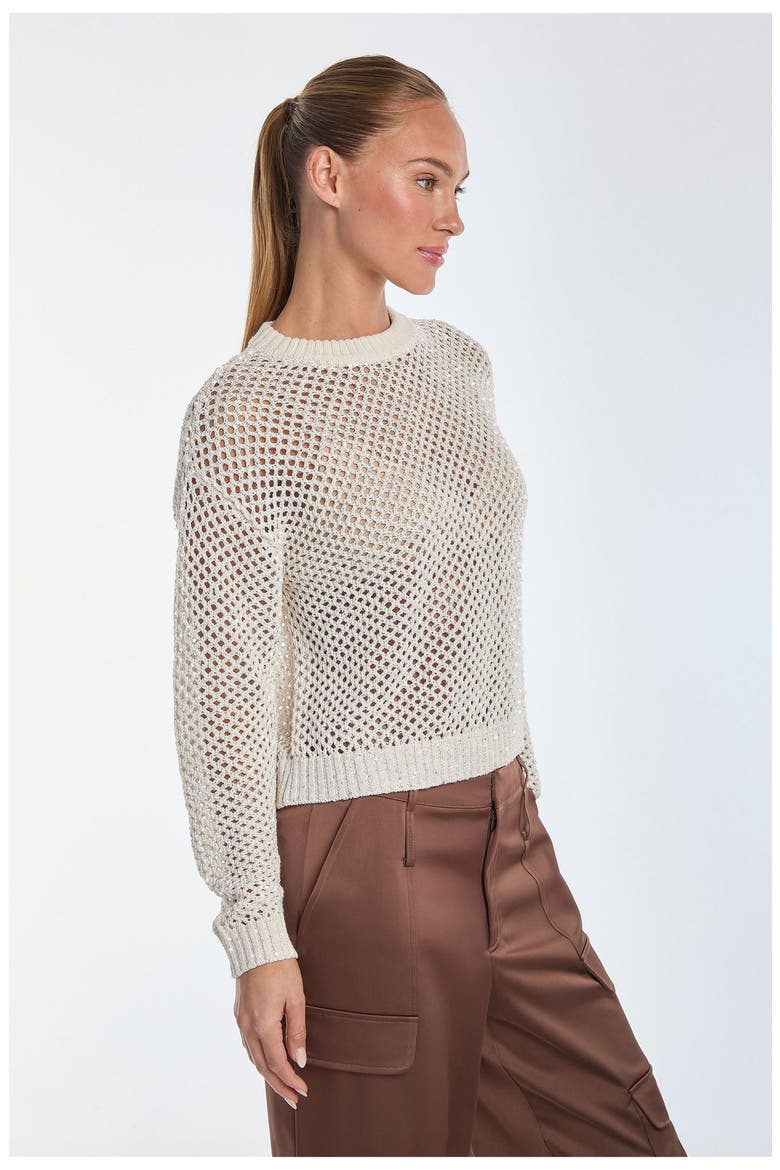Lucie Sequin Crochet Top, Alternate, color, Pearl