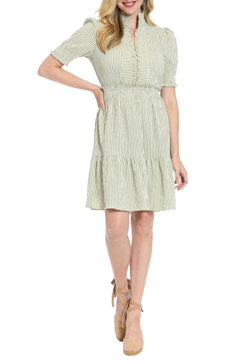 Puff Sleeve Smocked Dress, Main, color, CREAM/ OLIVE