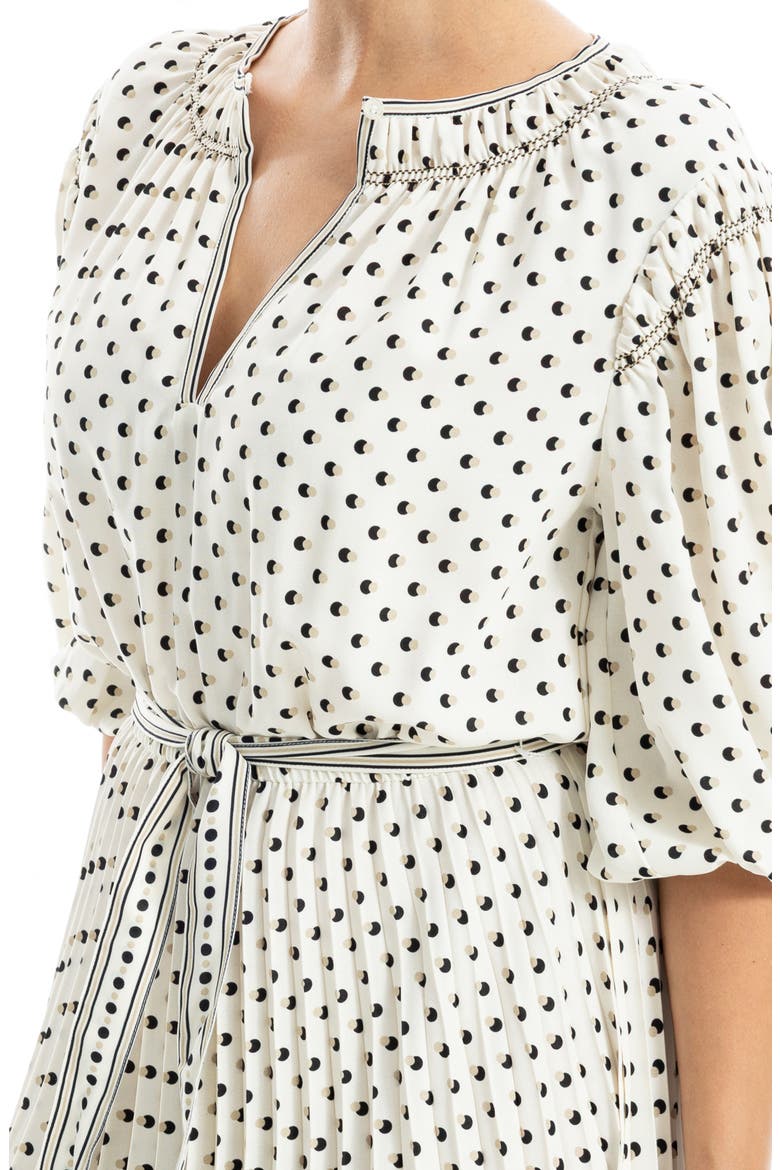 Elbow Length Sleeve Crepe Dress, Alternate, color, ECRU/ KHAKI/ BLACK