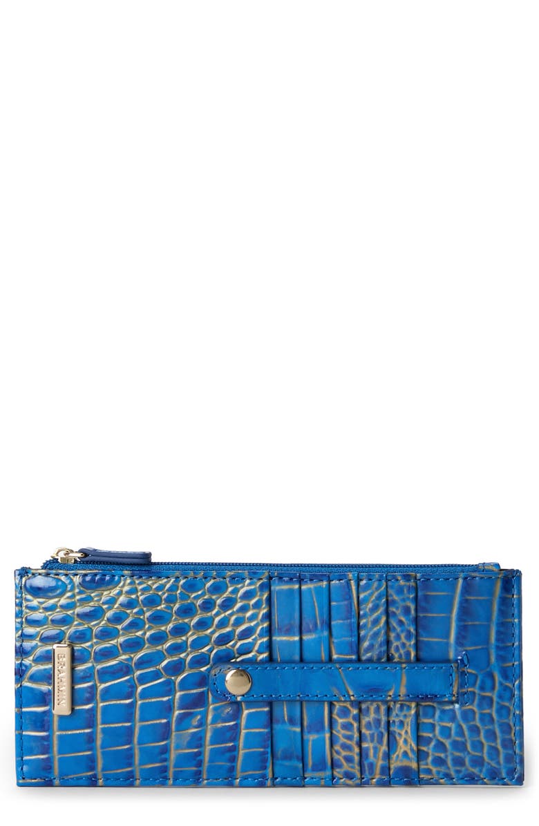 Brahmin Melbourne Croc Embossed Leather Card Wallet, Main, color, Electric Indigo