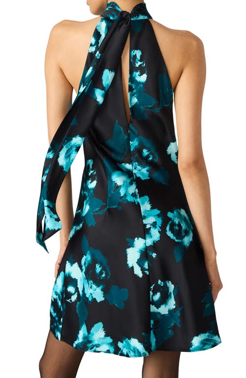 Steve Madden Lara Floral Print Mini Halter Dress In Black