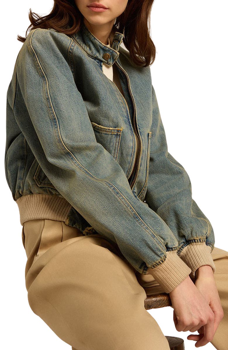 Golden Goose Dirty Wash Distressed Denim Bomber Jacket, Alternate, color, 