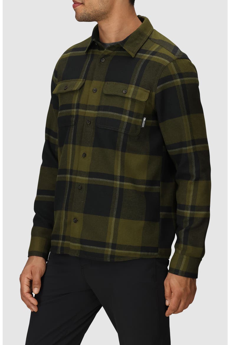 Feedback Plaid Flannel Overshirt, Alternate, color, DARK OLIVE PLAID