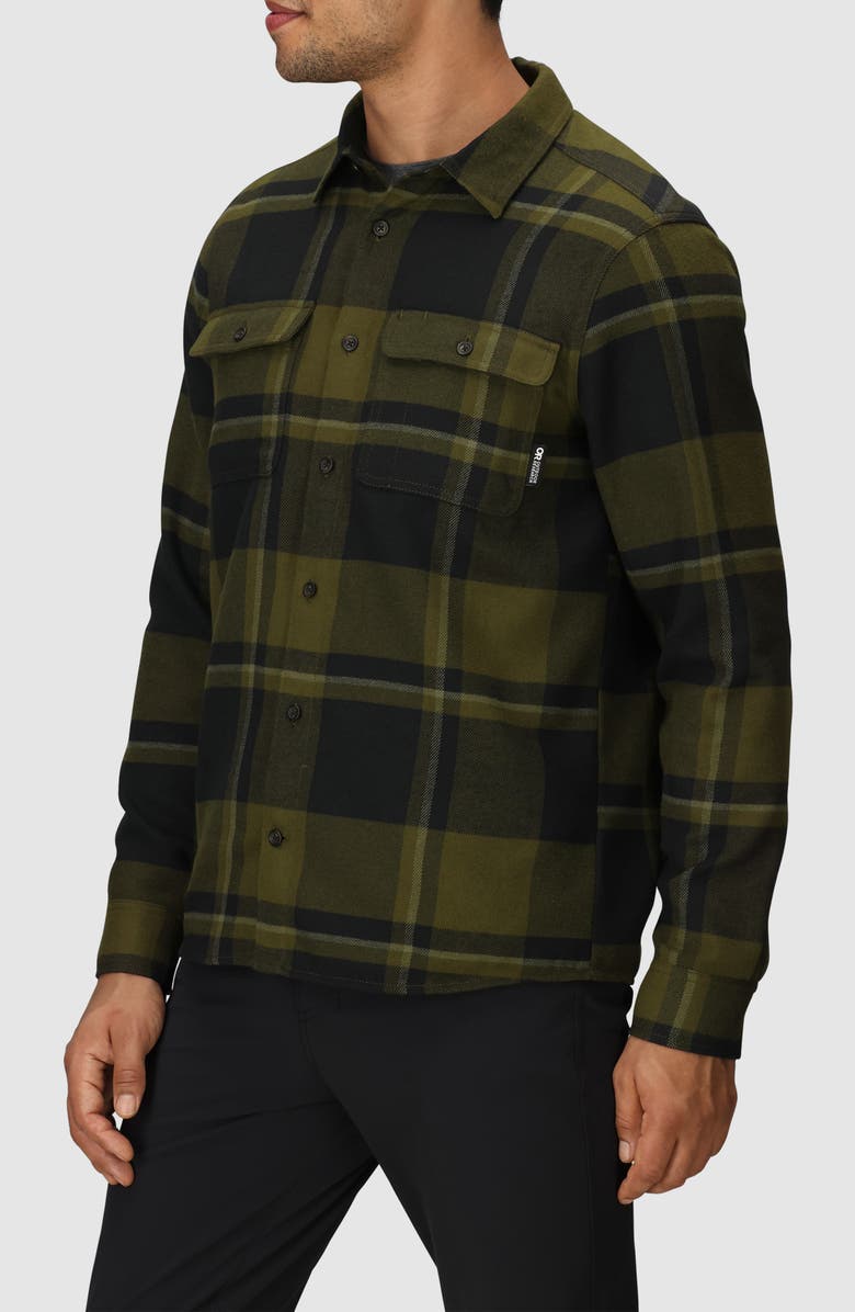 Outdoor Research Feedback Plaid Flannel Overshirt, Alternate, color, Dark Olive Plaid