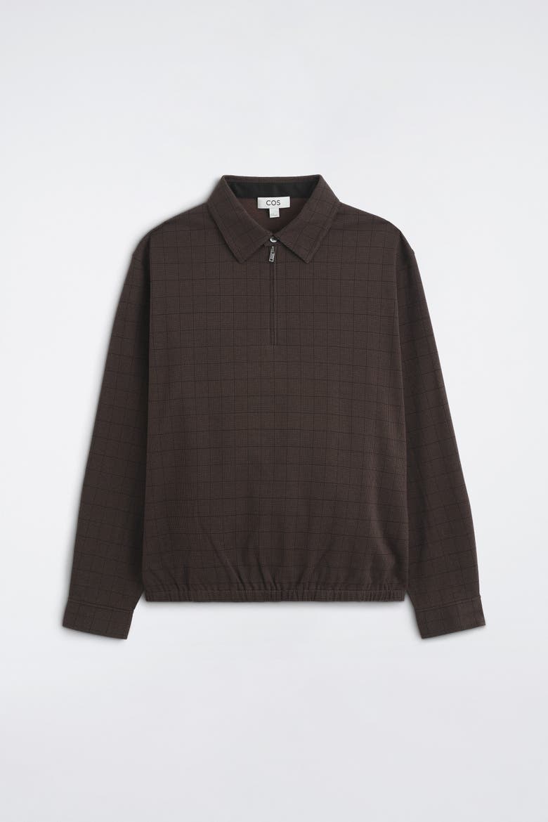 Checked Cotton Jacquard Zip-Up Polo Shirt, Alternate, color, BROWN / CHECKED