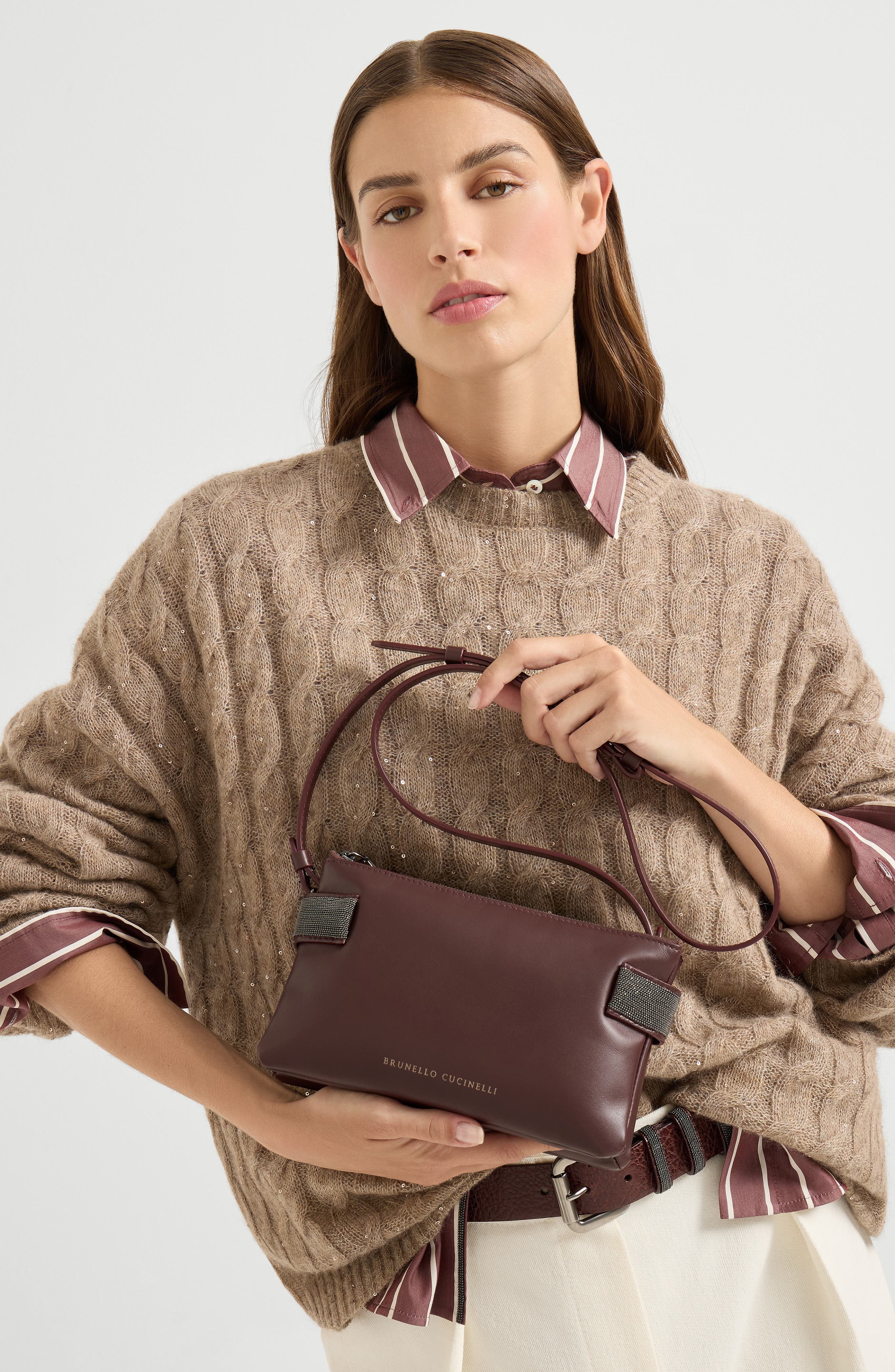 Brunello Cucinelli Essence mini shoulder bag, Alternate, color, Burgundy