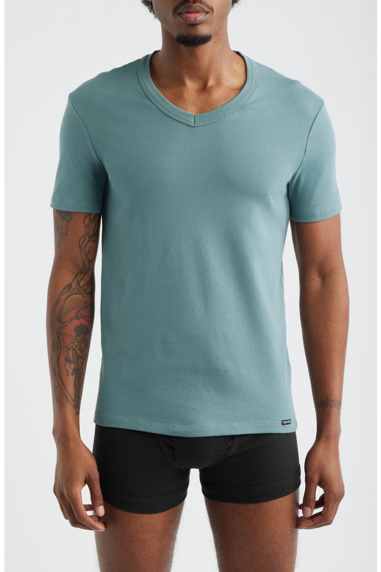 Cotton Jersey V-Neck T-Shirt, Main, color, TEAL