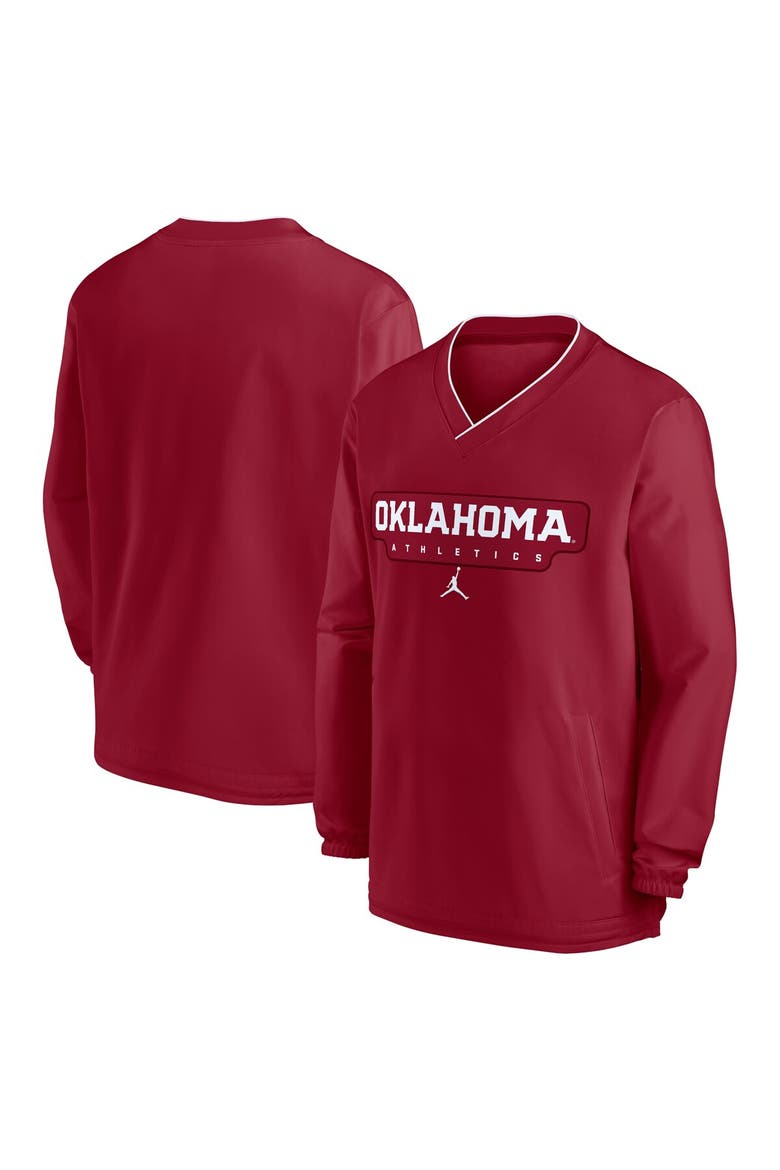 Men's Jordan Brand Crimson Oklahoma Sooners 2024 Sideline Pullover Windshirt, Main, color, Crimson