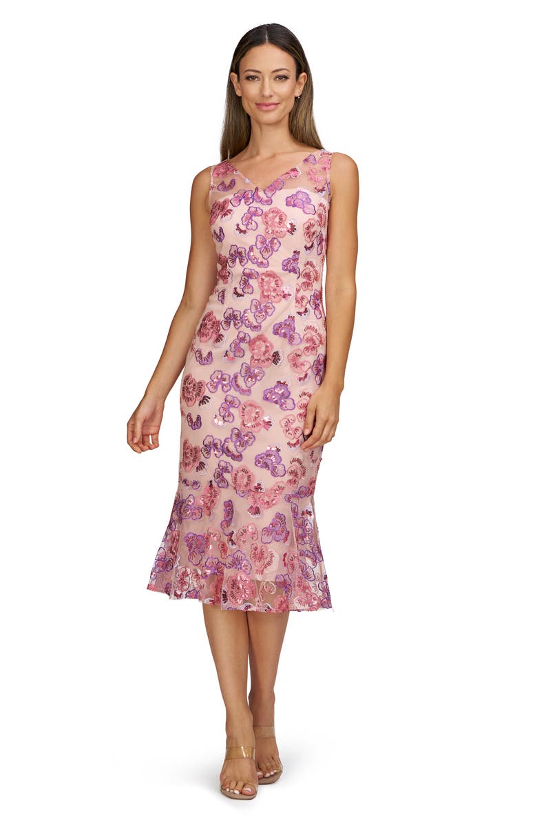 JS Collections Greer Sequin Embroidered Cocktail Dress, Alternate, color, Pink Multi