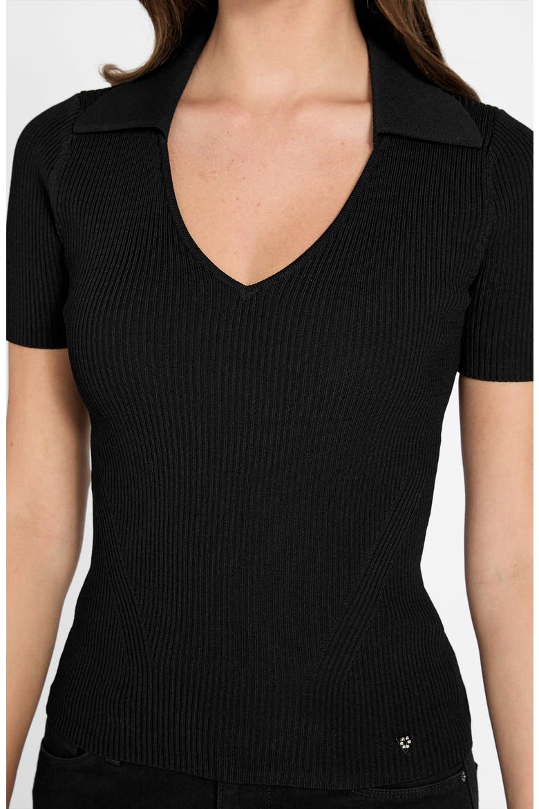 Stella Rib Polo Sweater, Alternate, color, BLACK