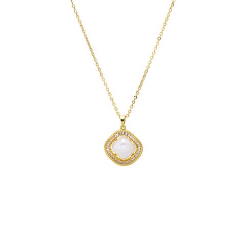 MOP & CZ Cushion Pendant Necklace