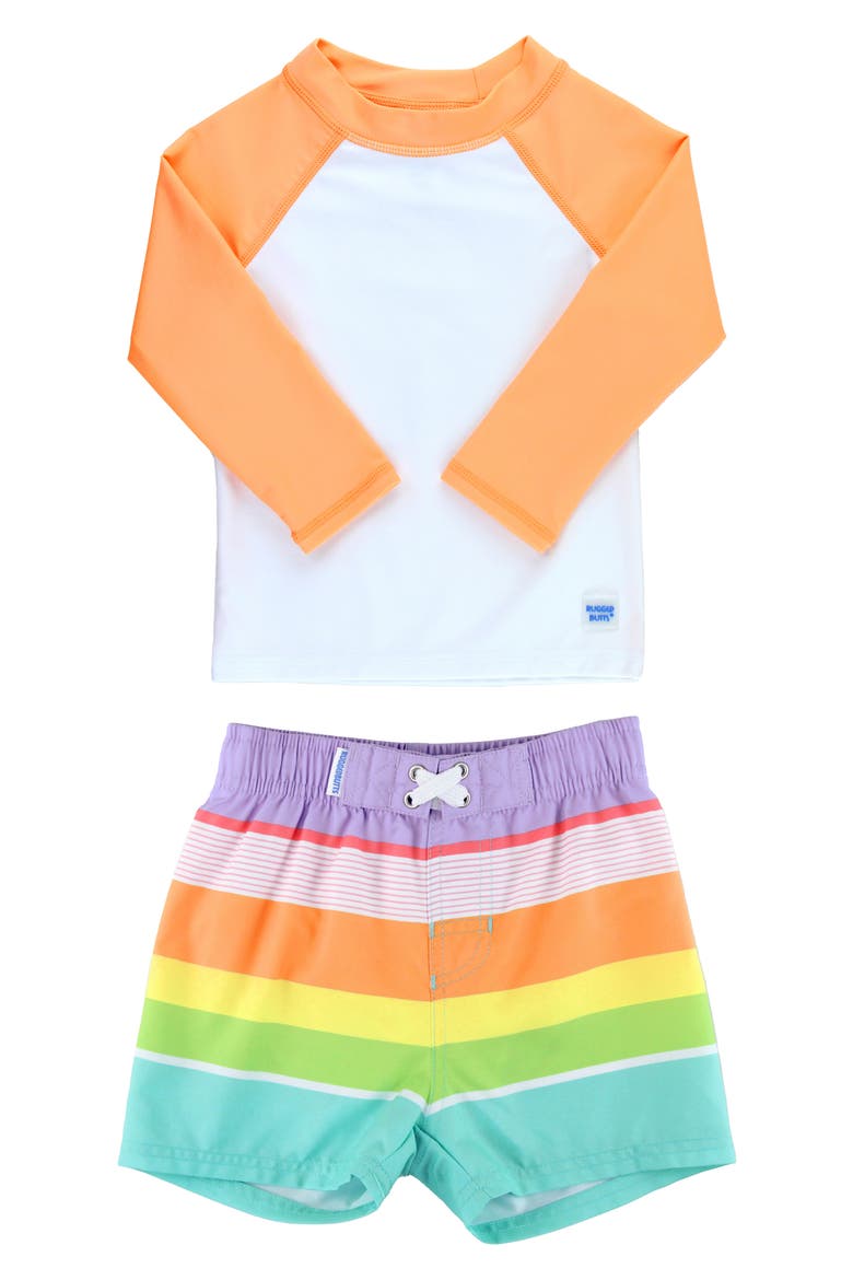 Kids' Island Stripe Two-Piece Rashguard Swimsuit, Main, color, MULTI-COLOR