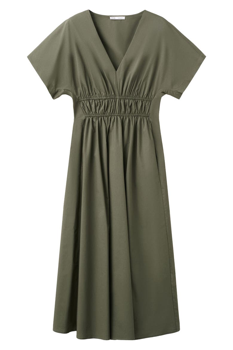 Smocked Poplin Midi Dress, Alternate, color, KHAKI GREEN