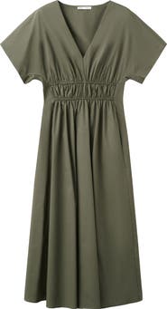 MANGO Smocked Poplin Midi Dress