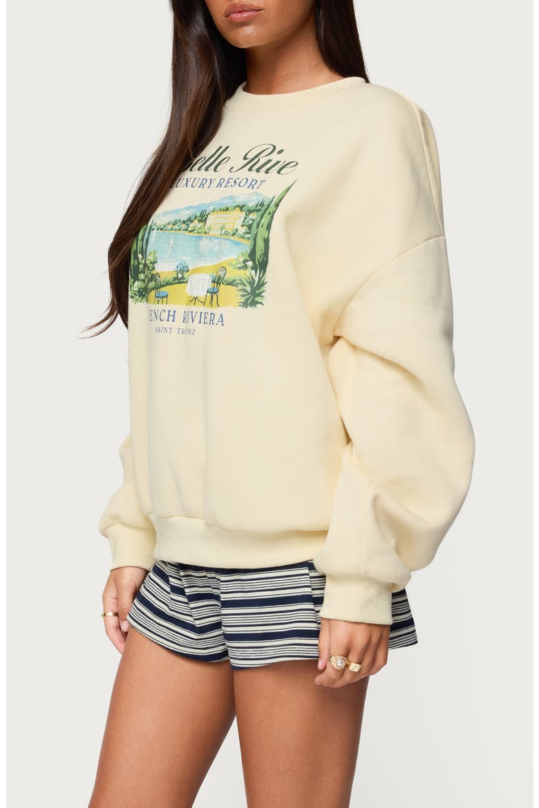 French Riviera Oversized Graphic Sweatshirt, Alternate, color, YELLOW