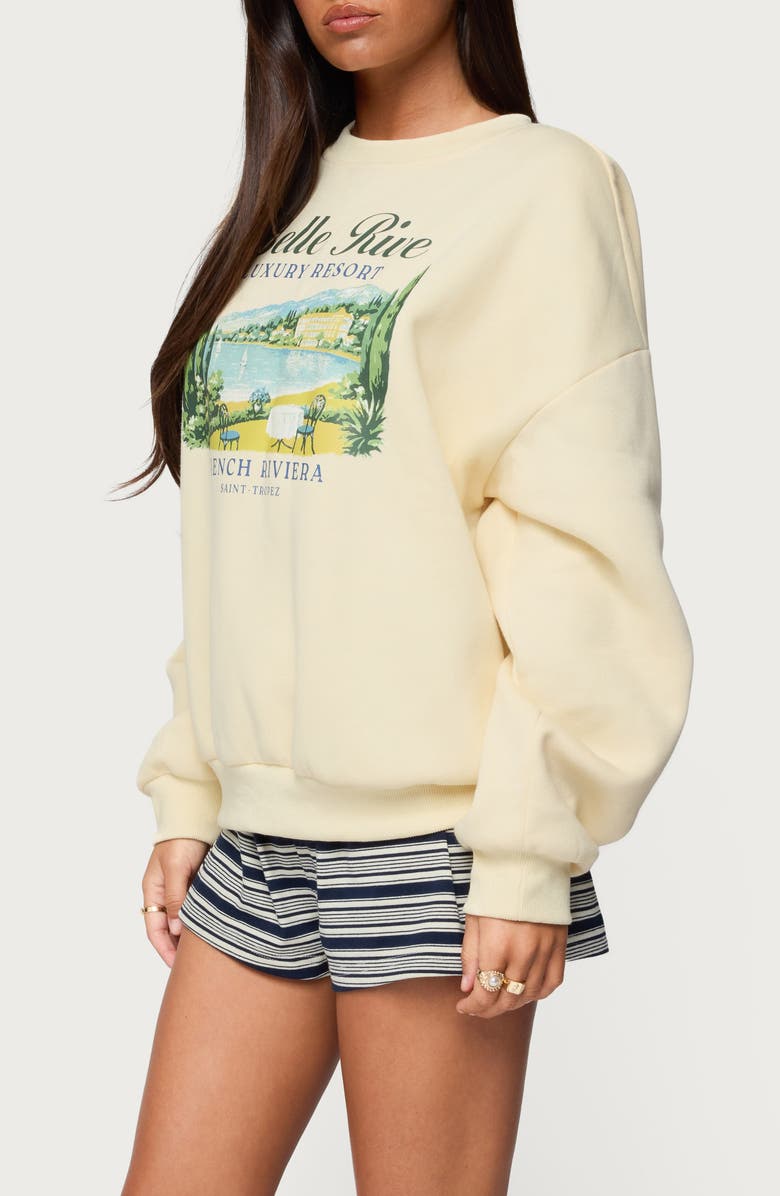 EDIKTED French Riviera Oversized Graphic Sweatshirt, Alternate, color, Yellow