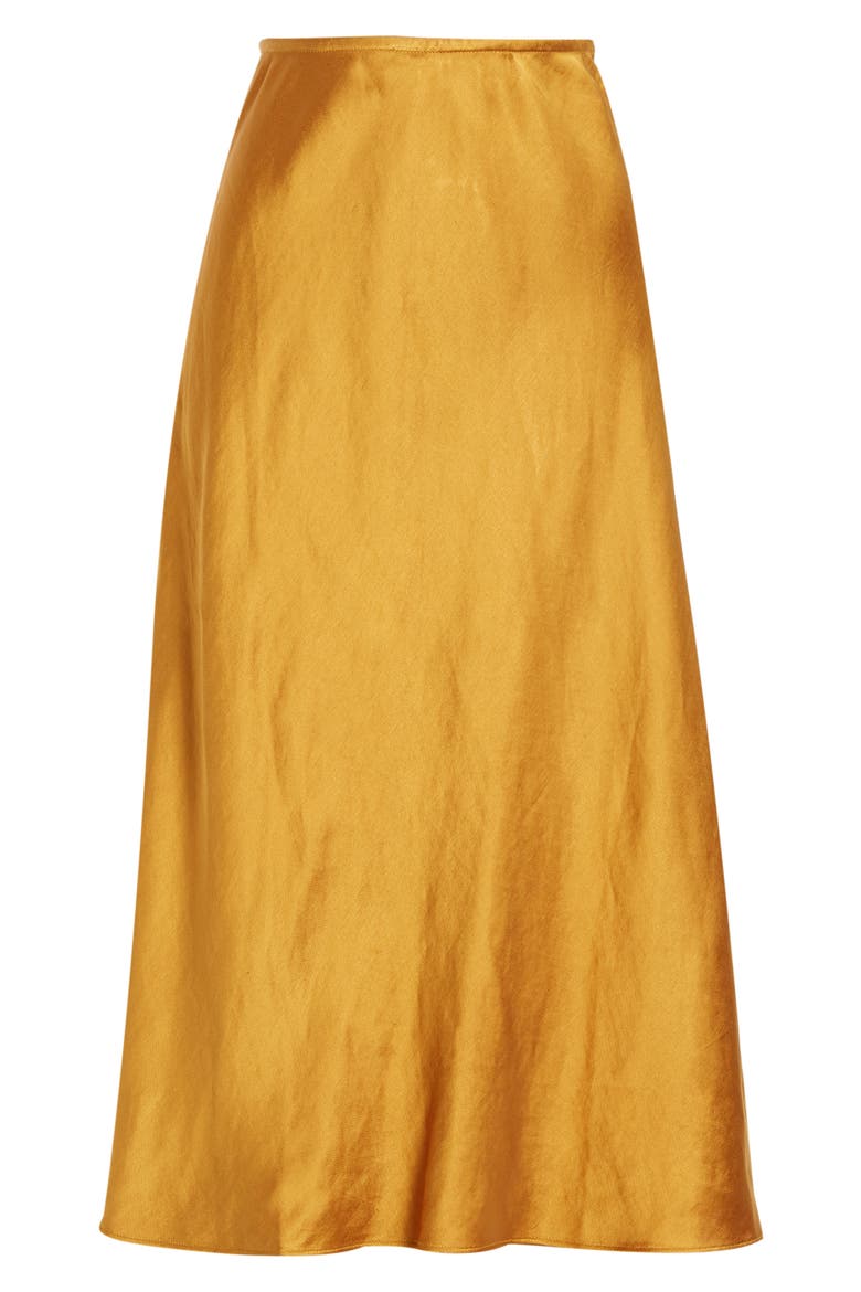 Bias Cut Satin Midi Skirt, Alternate, color, MARIGOLD