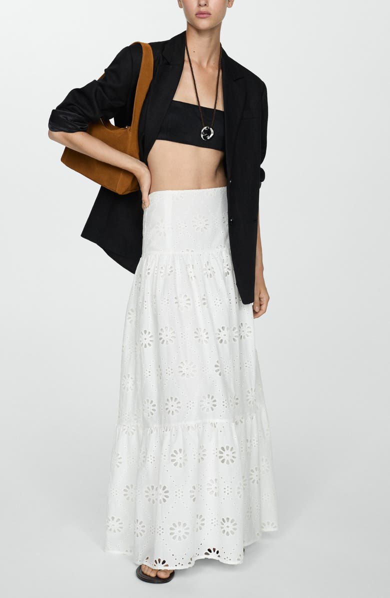 MANGO Eyelet Embroidered Tiered Cotton Maxi Skirt, Alternate, color, 