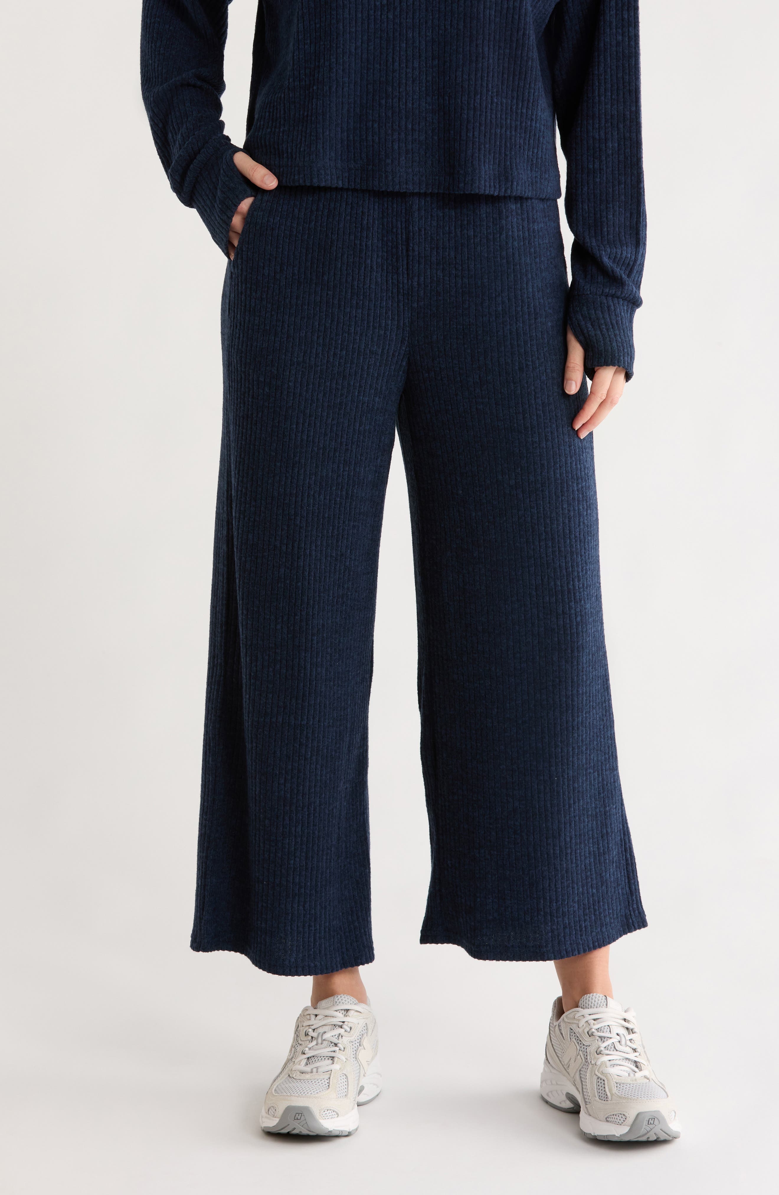 90 DEGREE BY REFLEX SwiftStride Rib Knit Wide Leg Pants