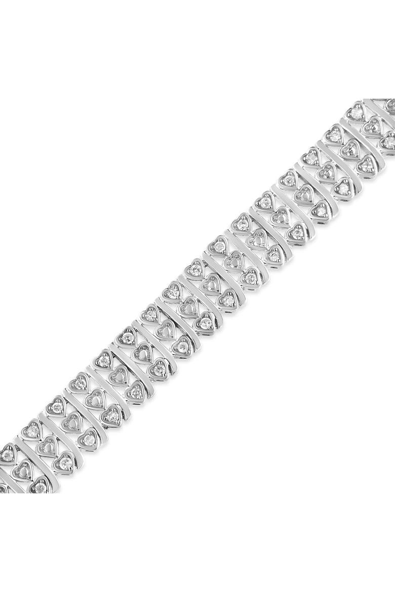 Silver 1.00 Cttw Diamond Multi Row Heart Link Bracelet - 7.25" Inches, Alternate, color, White