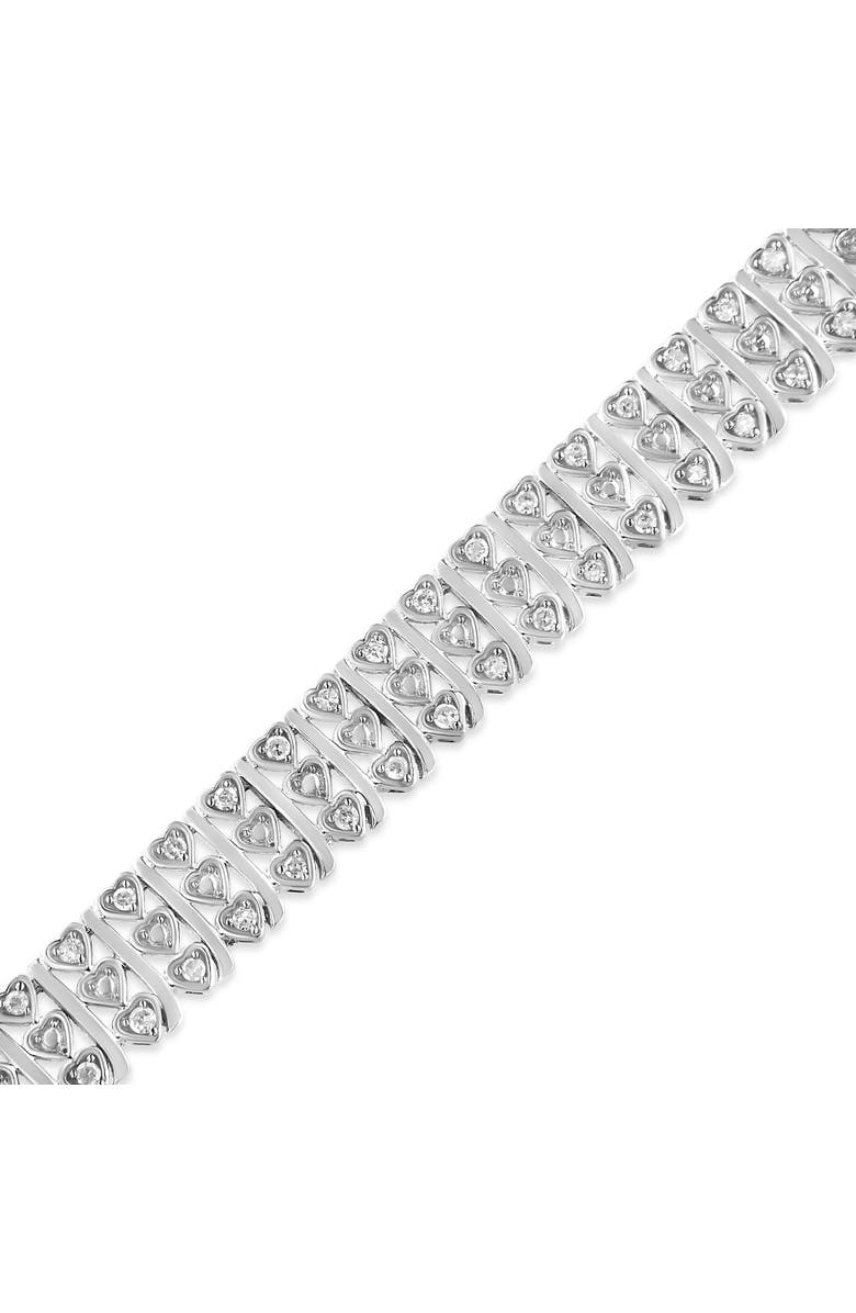Haus of Brilliance Silver 1.00 Cttw Diamond Multi Row Heart Link Bracelet - 7.25" Inches, Alternate, color, White