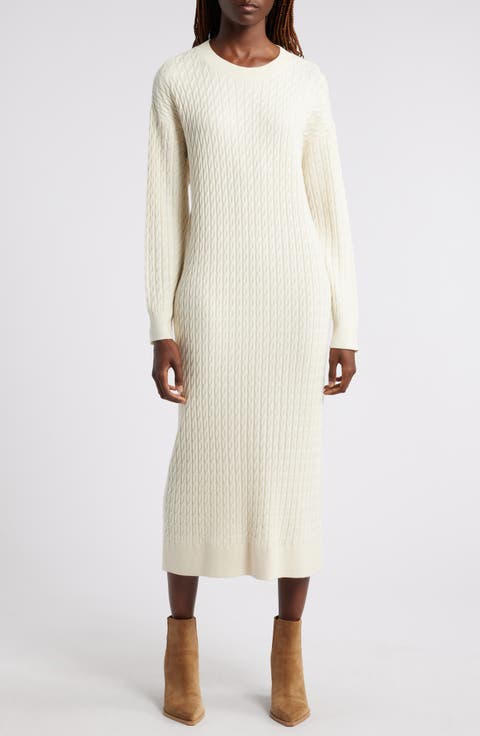 Cable Stitch Long Sleeve Midi Sweater Dress