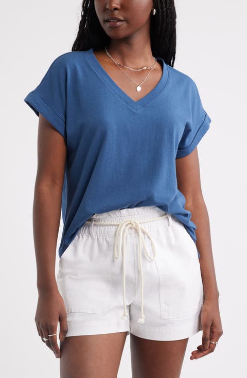 Roll Cuff V-Neck T-Shirt