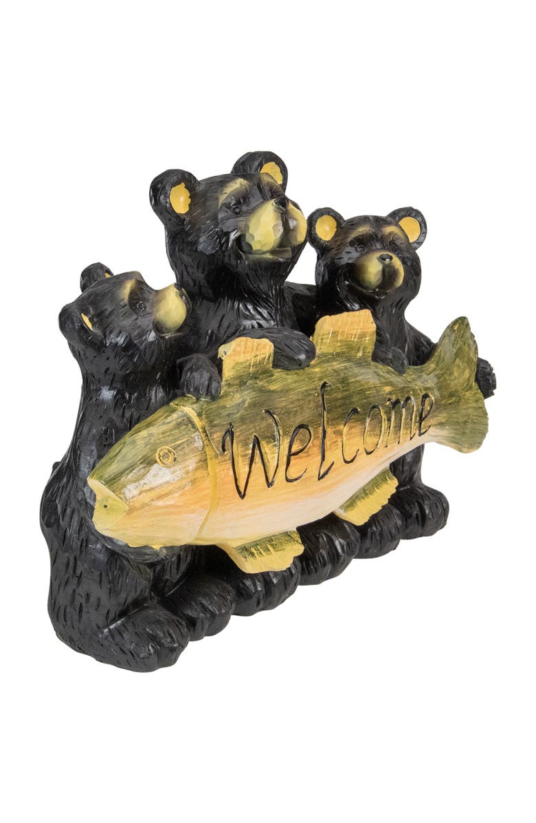 Northlight 10" Bear Family Trio Welcome Sign Outdoor Garden Statue, Alternate, color, Brown