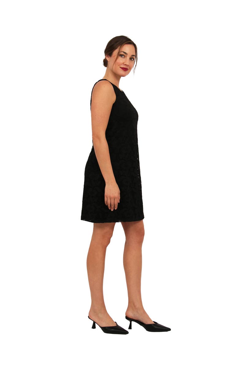 24seven Comfort Apparel Womens Elevate Lace Sleeveless Boat Neck Mini Shift Dress, Alternate, color, Black