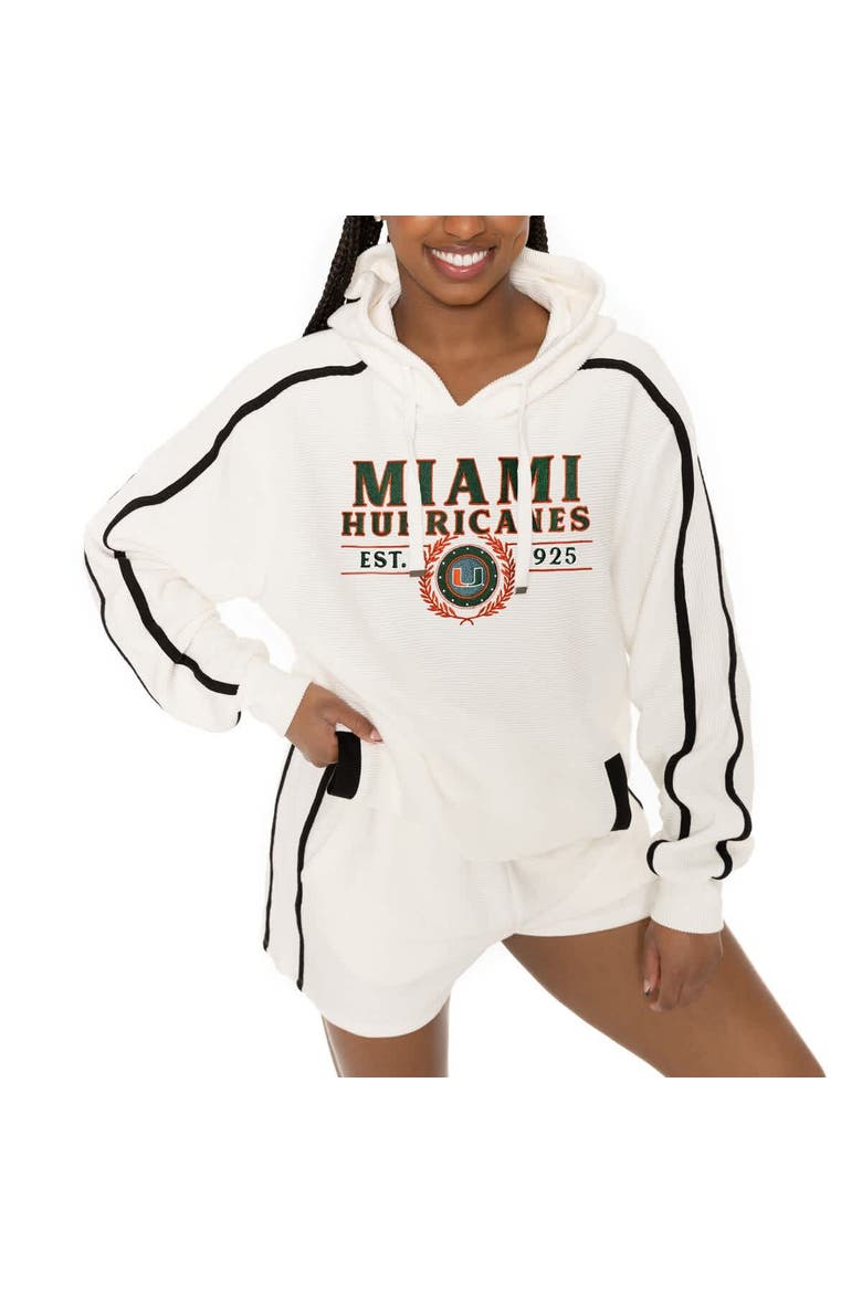 Men's Gameday Couture Cream Miami Hurricanes Down, Set, Go Hoodie and Shorts Lounge Set, Alternate, color, Cream