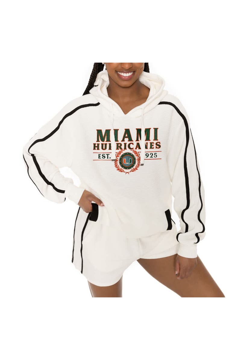 GAMEDAY COUTURE Men's Gameday Couture Cream Miami Hurricanes Down, Set, Go Hoodie and Shorts Lounge Set, Alternate, color, Cream