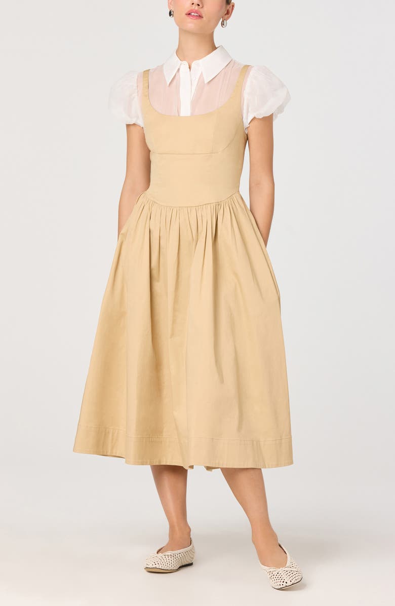 ASTR the Label Carrington Mixed Media Midi Dress, Alternate, color, Khaki White