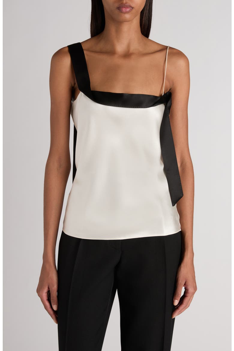 Tuxedo Band Silk Satin Camisole, Main, color, OFF WHITE/ BLACK