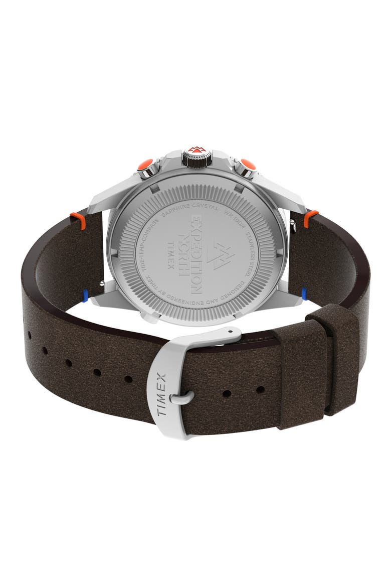Expedition North® Tide-Temp-Compass Leather Strap Watch, 43mm, Alternate, color, BROWN