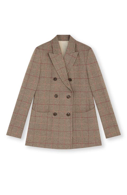 Classic Double-Breasted Plaid Jacket